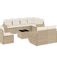 9-tlg. Garten-Sofagarnitur mit Kissen Beige Poly Rattan