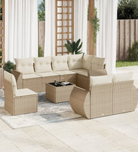 9-tlg. Garten-Sofagarnitur mit Kissen Beige Poly Rattan