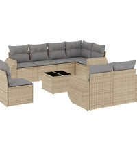 9-tlg. Garten-Sofagarnitur mit Kissen Beige Poly Rattan
