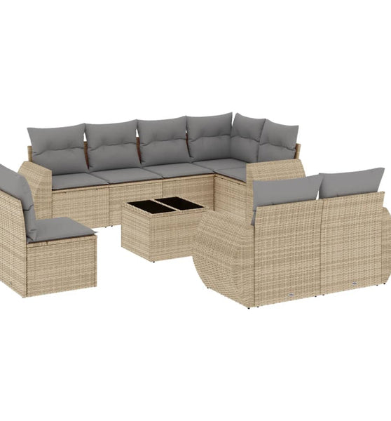 9-tlg. Garten-Sofagarnitur mit Kissen Beige Poly Rattan