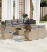 9-tlg. Garten-Sofagarnitur mit Kissen Beige Poly Rattan