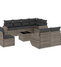 9-tlg. Garten-Sofagarnitur mit Kissen Grau Poly Rattan