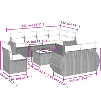 9-tlg. Garten-Sofagarnitur mit Kissen Grau Poly Rattan