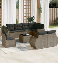 9-tlg. Garten-Sofagarnitur mit Kissen Grau Poly Rattan