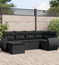 6-tlg. Garten-Sofagarnitur mit Kissen Schwarz Poly Rattan