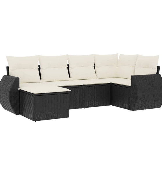 6-tlg. Garten-Sofagarnitur mit Kissen Schwarz Poly Rattan