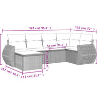 6-tlg. Garten-Sofagarnitur mit Kissen Schwarz Poly Rattan