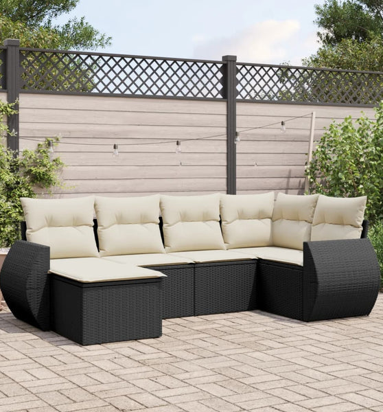 6-tlg. Garten-Sofagarnitur mit Kissen Schwarz Poly Rattan