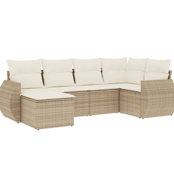 6-tlg. Garten-Sofagarnitur mit Kissen Beige Poly Rattan