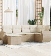 6-tlg. Garten-Sofagarnitur mit Kissen Beige Poly Rattan