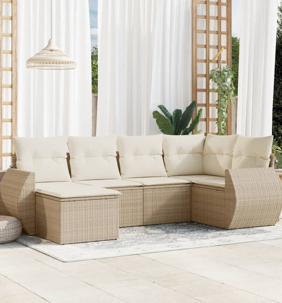 6-tlg. Garten-Sofagarnitur mit Kissen Beige Poly Rattan