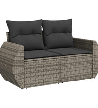 6-tlg. Garten-Sofagarnitur mit Kissen Grau Poly Rattan