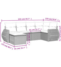 6-tlg. Garten-Sofagarnitur mit Kissen Grau Poly Rattan