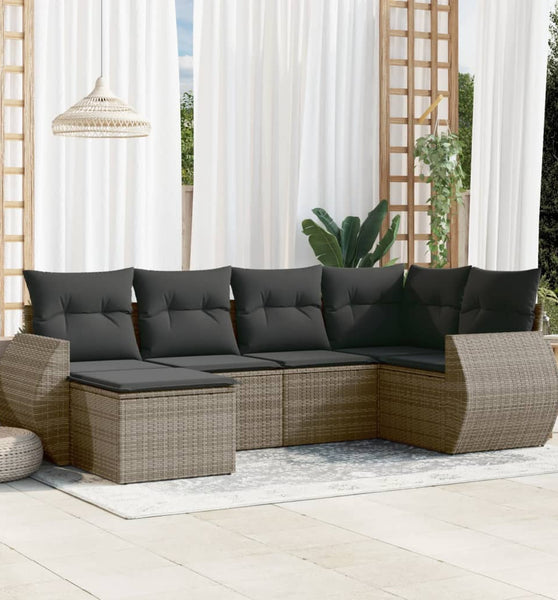 6-tlg. Garten-Sofagarnitur mit Kissen Grau Poly Rattan