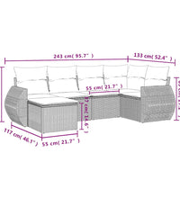 6-tlg. Garten-Sofagarnitur mit Kissen Hellgrau Poly Rattan