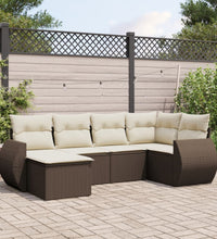 6-tlg. Garten-Sofagarnitur mit Kissen Braun Poly Rattan