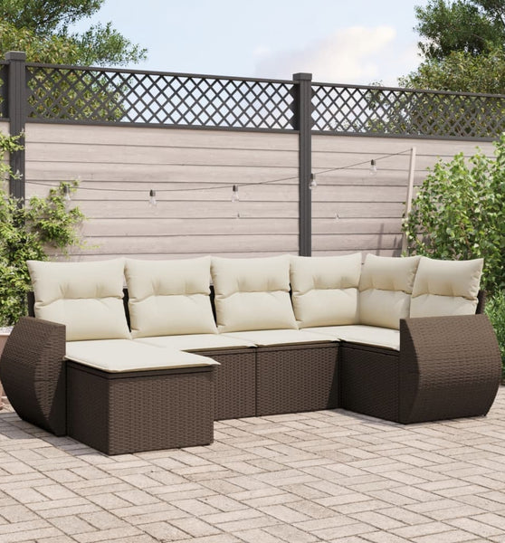 6-tlg. Garten-Sofagarnitur mit Kissen Braun Poly Rattan