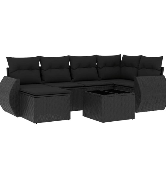 7-tlg. Garten-Sofagarnitur mit Kissen Schwarz Poly Rattan