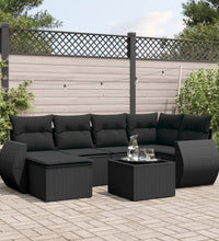 7-tlg. Garten-Sofagarnitur mit Kissen Schwarz Poly Rattan