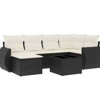 7-tlg. Garten-Sofagarnitur mit Kissen Schwarz Poly Rattan