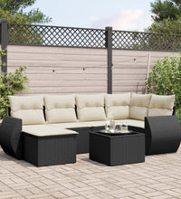 7-tlg. Garten-Sofagarnitur mit Kissen Schwarz Poly Rattan