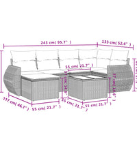 7-tlg. Garten-Sofagarnitur mit Kissen Beige Poly Rattan