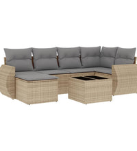 7-tlg. Garten-Sofagarnitur mit Kissen Beige Poly Rattan