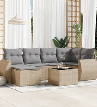 7-tlg. Garten-Sofagarnitur mit Kissen Beige Poly Rattan