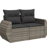 7-tlg. Garten-Sofagarnitur mit Kissen Grau Poly Rattan