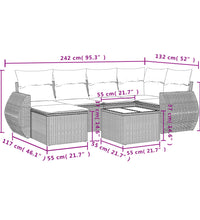 7-tlg. Garten-Sofagarnitur mit Kissen Grau Poly Rattan