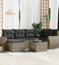 7-tlg. Garten-Sofagarnitur mit Kissen Grau Poly Rattan