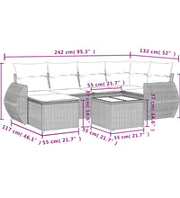 7-tlg. Garten-Sofagarnitur mit Kissen Hellgrau Poly Rattan