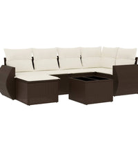 7-tlg. Garten-Sofagarnitur mit Kissen Braun Poly Rattan