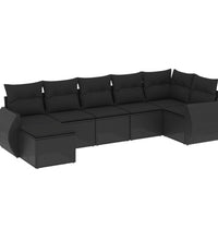 7-tlg. Garten-Sofagarnitur mit Kissen Schwarz Poly Rattan