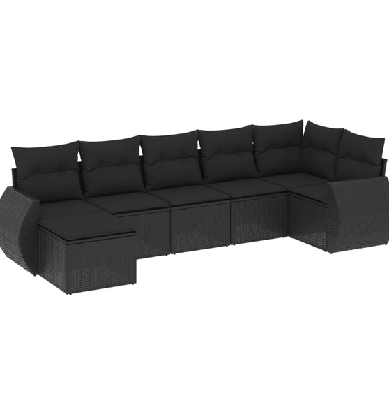 7-tlg. Garten-Sofagarnitur mit Kissen Schwarz Poly Rattan