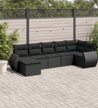 7-tlg. Garten-Sofagarnitur mit Kissen Schwarz Poly Rattan