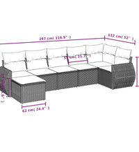 7-tlg. Garten-Sofagarnitur mit Kissen Schwarz Poly Rattan