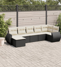 7-tlg. Garten-Sofagarnitur mit Kissen Schwarz Poly Rattan