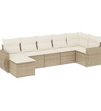 7-tlg. Garten-Sofagarnitur mit Kissen Beige Poly Rattan