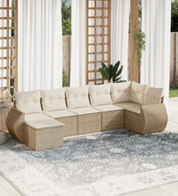 7-tlg. Garten-Sofagarnitur mit Kissen Beige Poly Rattan