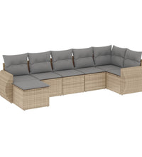 7-tlg. Garten-Sofagarnitur mit Kissen Beige Poly Rattan