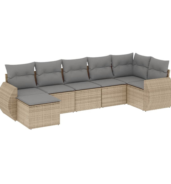 7-tlg. Garten-Sofagarnitur mit Kissen Beige Poly Rattan