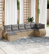 7-tlg. Garten-Sofagarnitur mit Kissen Beige Poly Rattan