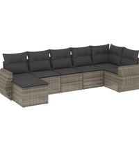 7-tlg. Garten-Sofagarnitur mit Kissen Grau Poly Rattan