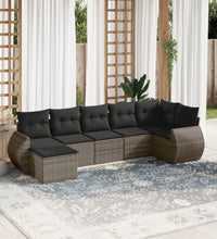 7-tlg. Garten-Sofagarnitur mit Kissen Grau Poly Rattan