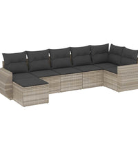 7-tlg. Garten-Sofagarnitur mit Kissen Hellgrau Poly Rattan