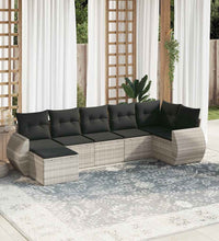 7-tlg. Garten-Sofagarnitur mit Kissen Hellgrau Poly Rattan