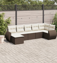 7-tlg. Garten-Sofagarnitur mit Kissen Braun Poly Rattan