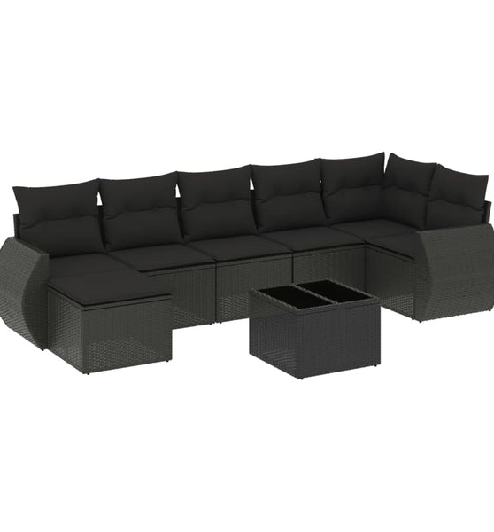 8-tlg. Garten-Sofagarnitur mit Kissen Schwarz Poly Rattan
