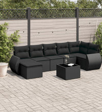 8-tlg. Garten-Sofagarnitur mit Kissen Schwarz Poly Rattan